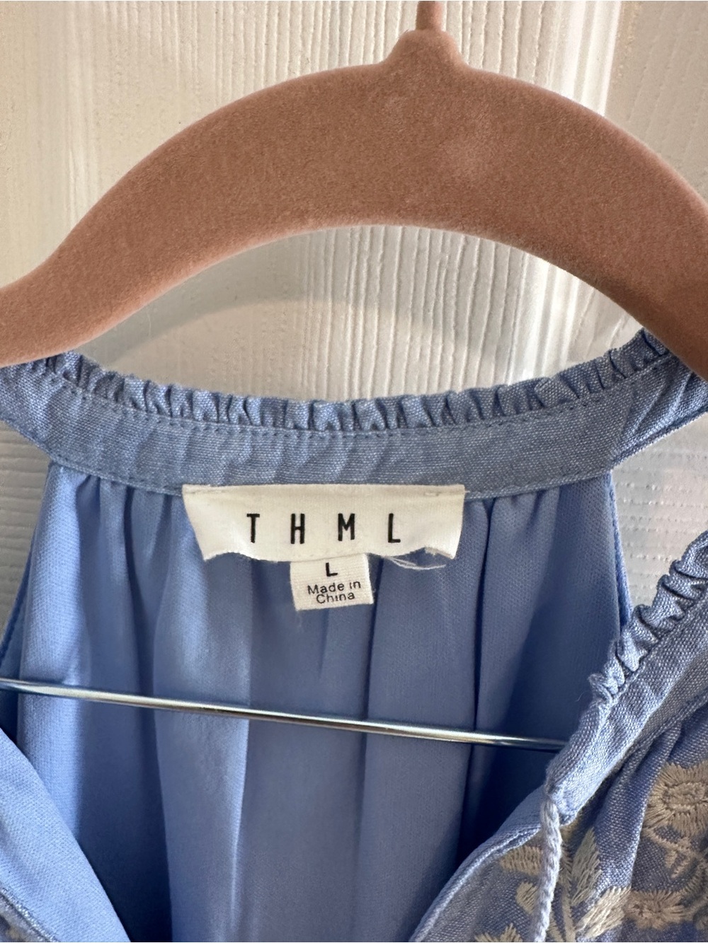 THML Light Blue Embroidered Halter Dress with Cream Accents - Picture 3 of 8